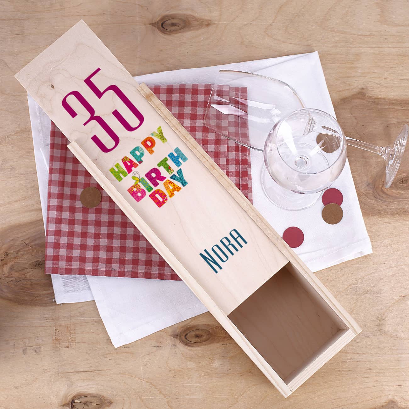 Bedruckte Flaschenverpackung für persönliche Weine zum Geburtstag