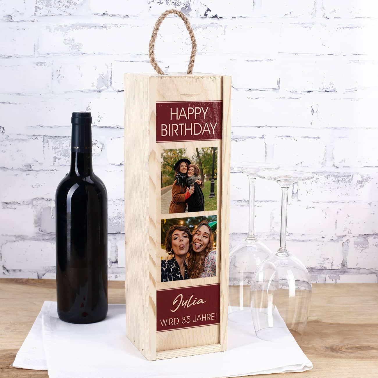Weinbox Happy Birthday mit Fotos bedruckt
