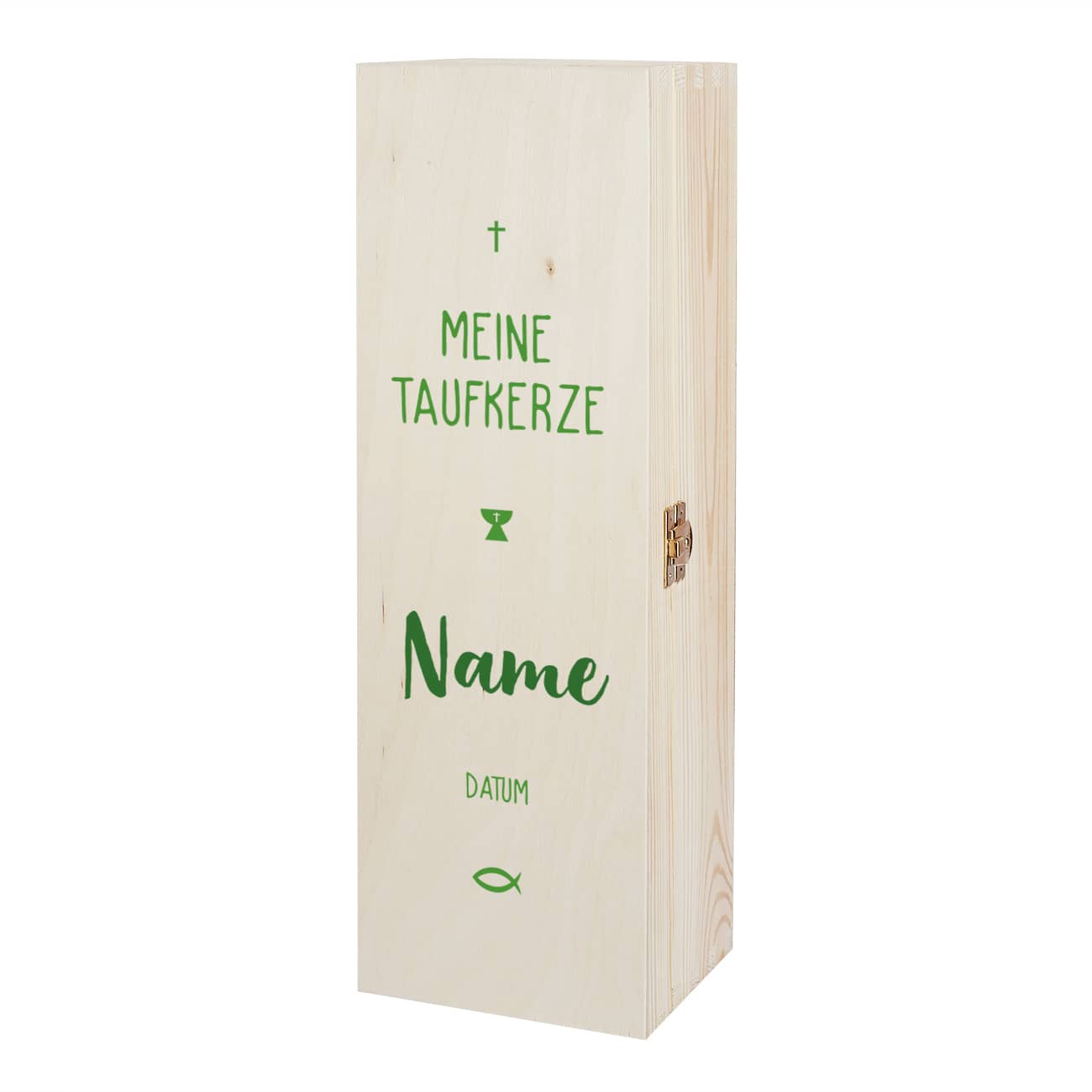 Verpackung für Taufkerzen - Holzbox mit Name und Datum in drei Farben zur Auswahl