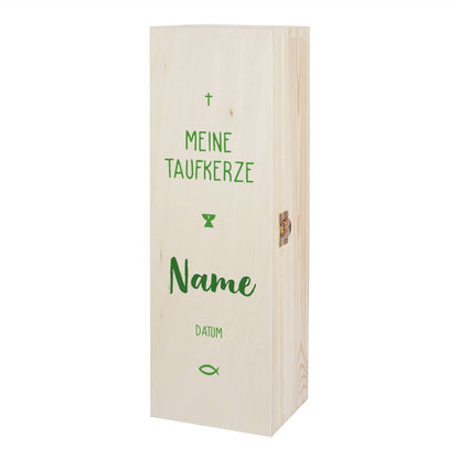 Verpackung für Taufkerzen - Holzbox mit Name und Datum in drei Farben zur Auswahl
