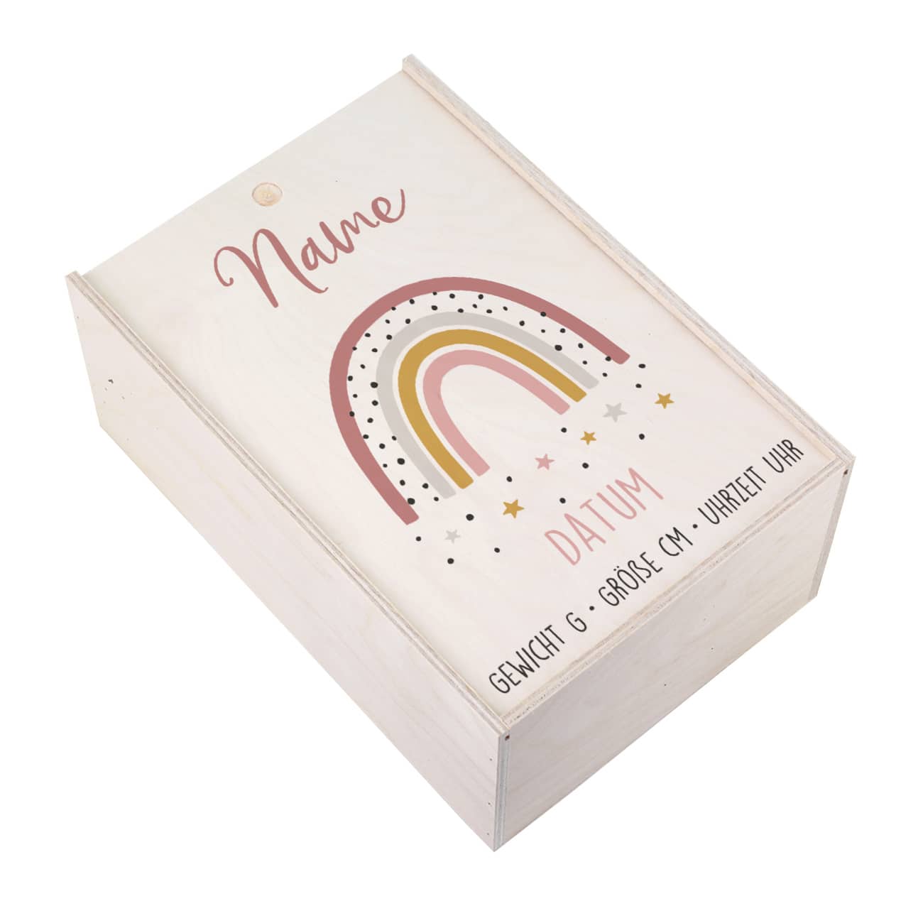 Erinnerungsbox zur Geburt mit Regenbogen für Mädchen