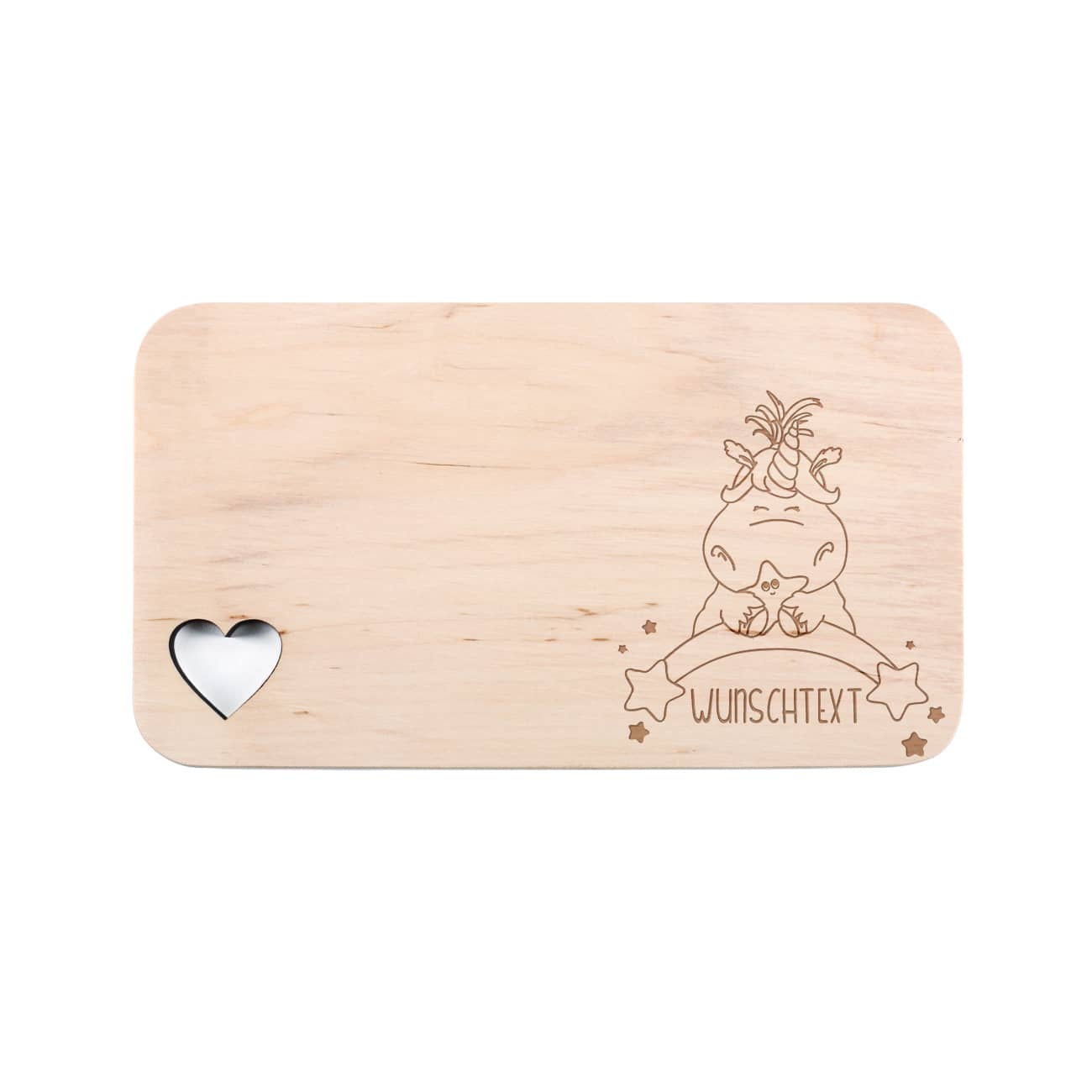 Graviertes Holzbrettchen mit Knuddelhorn® und Ihrem Wunschtext