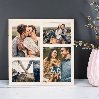 Holzbild mit 4 Fotos nach Wunsch bedruckt