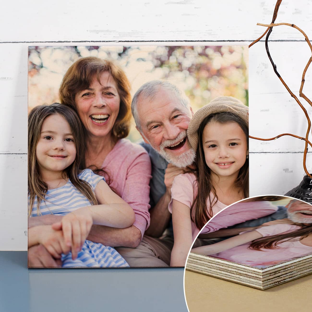 Fotogeschenk auf Holzbild gedruckt auf Holz mit Maserung