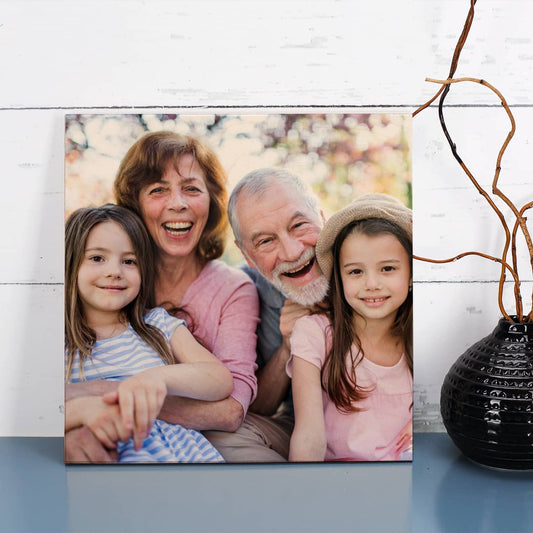 Quadratische Holzplatte mit Foto bedruckt