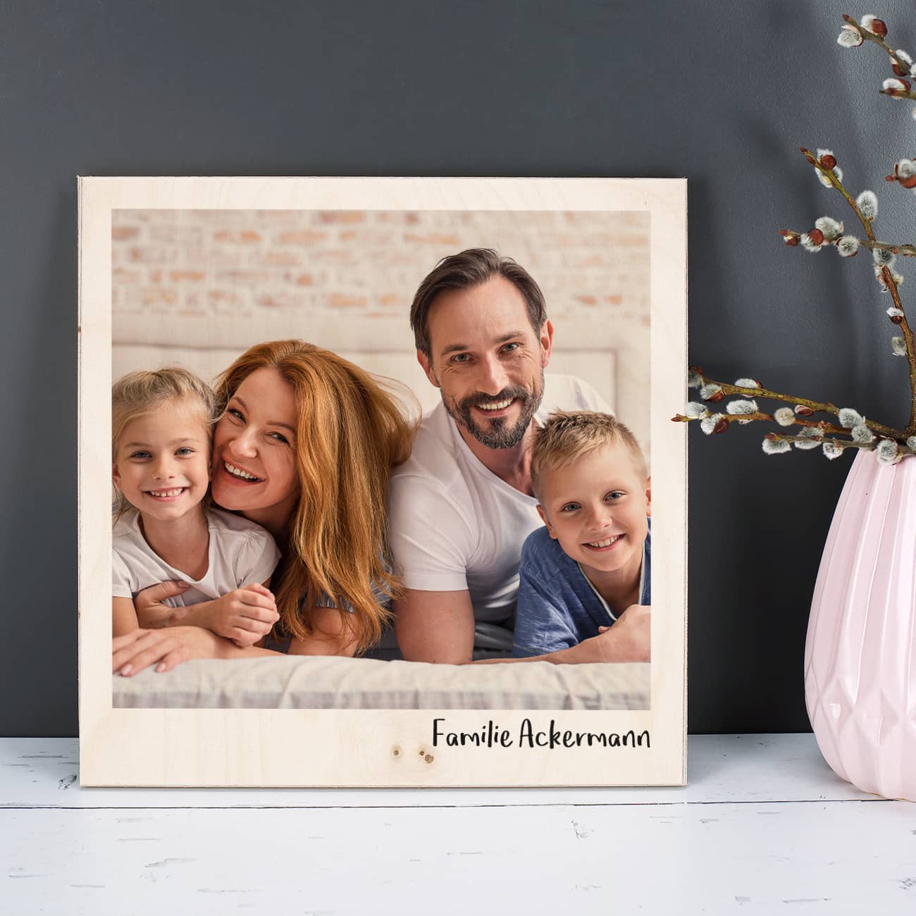 Holzbild mit Fotodruck als Geschenk für jeden Anlass mit Text personalisiert