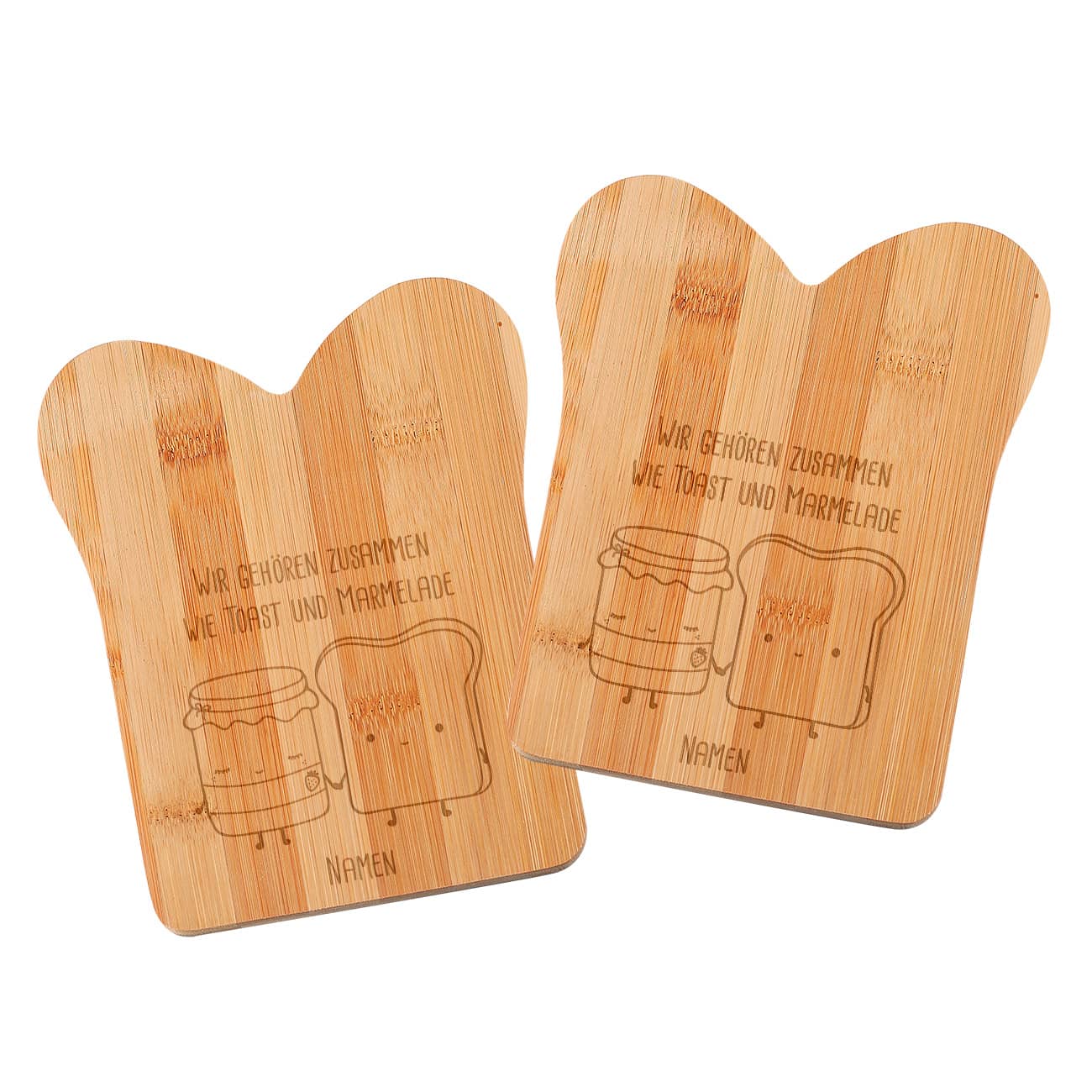 Bambusbrettchen im Set mit Toast und Marmelade und Spruch