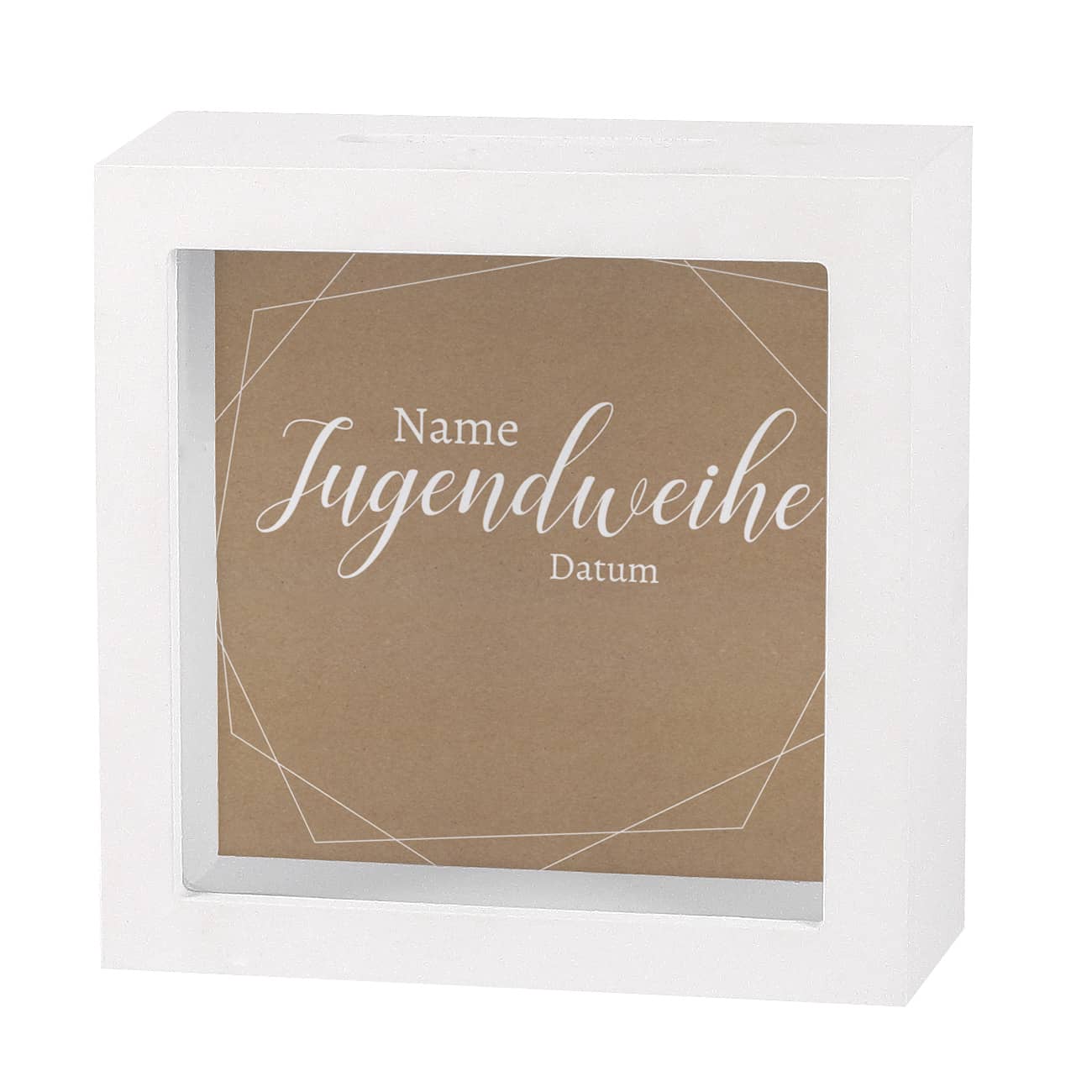 Bilderrahmen Spardose zur Jugendweihe mit Name und Datum