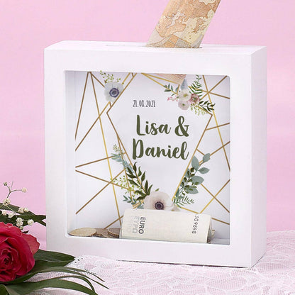 persönliche Bilderrahmen-Spardose als Geldgeschenk zur Hochzeit