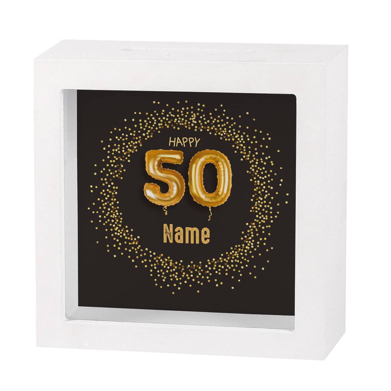 Bilderrahmen Spardose für Geldgeschenk zum 50. Geburtstag mit Name
