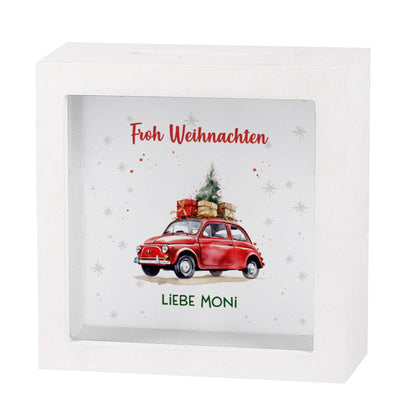 Santa`s Fuhrpark - weihnachtliche Bilderrahmenspardose mit Wunschtext