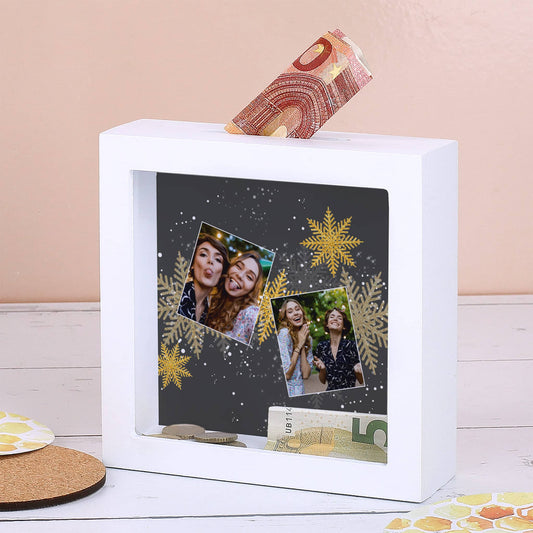 Bilderrahmenspardose zu Weihnachten mit  zwei Fotos