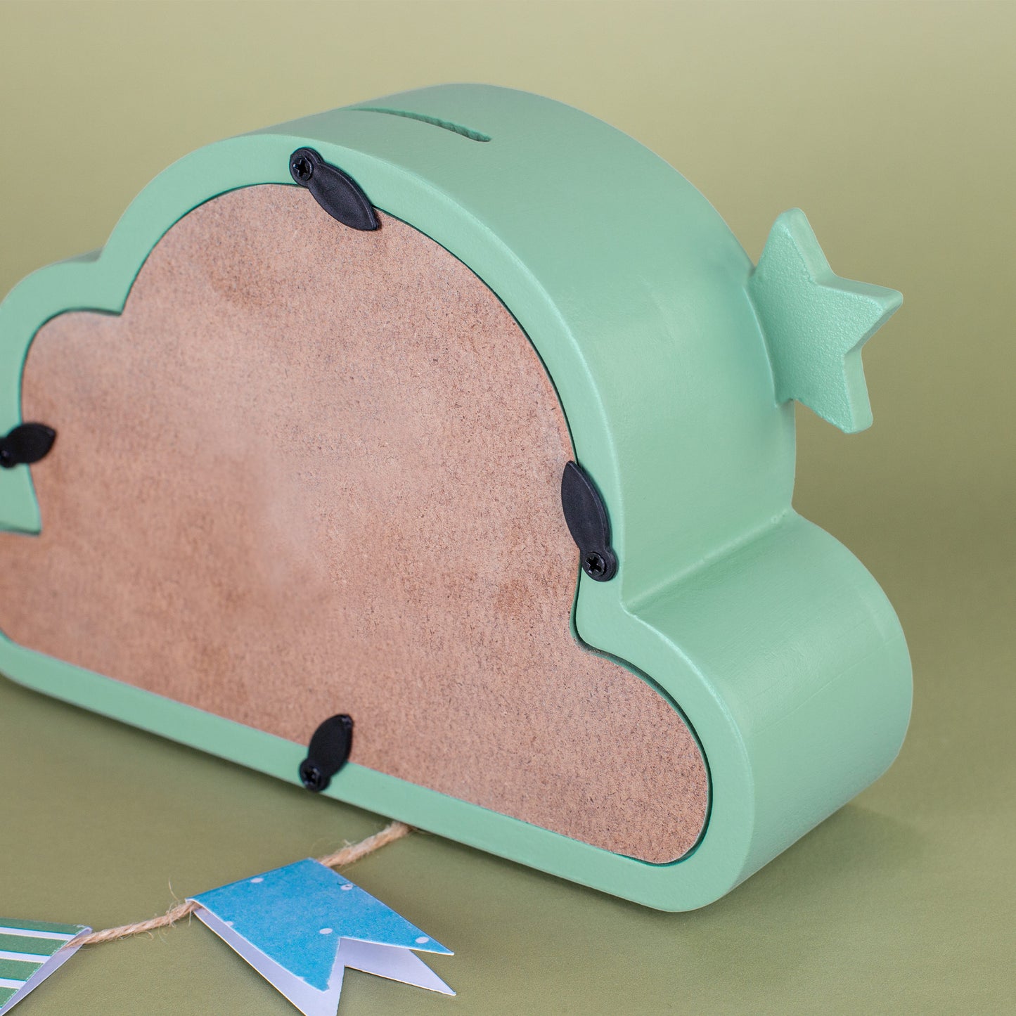 Rückseite Spardose Elefant in Wolkenform, mint