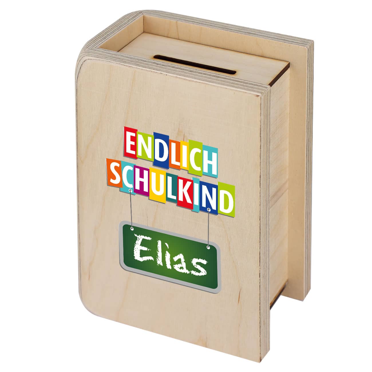 Endlich Schulkind - Holzspardose zur Einschulung mit Name