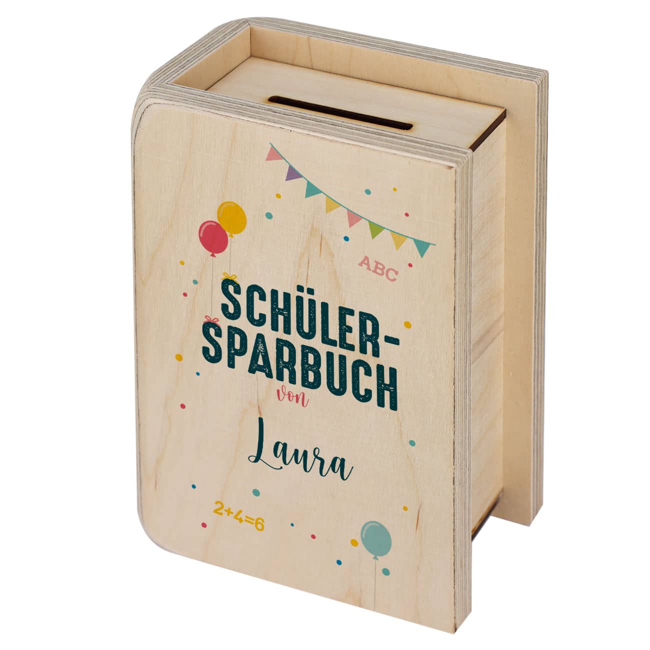 Geldgeschenk zur Einschulung - Spardose aus Holz mit Name