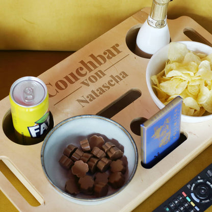 Praktische Snackbar für das Bett & Sofa mit persönlicher Gravur