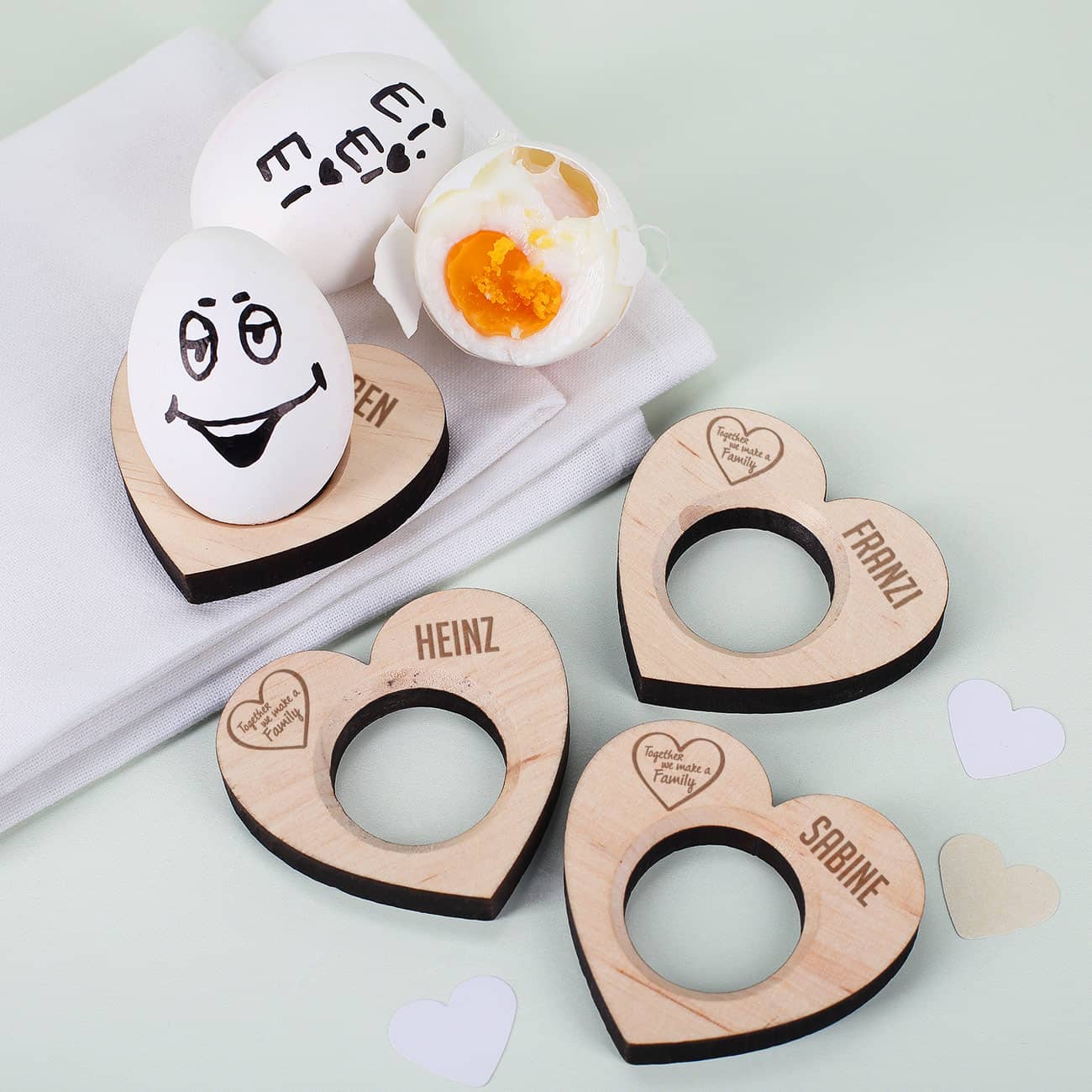 4er Set Herzeierbecher mit Gravur