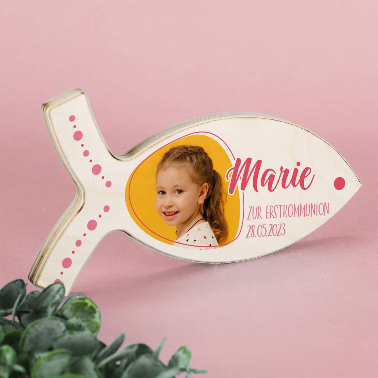 Individuell gestaltetes Erinnerungsstück zur Taufe, Kommunion oder Konfirmation mit Foto und Wunschtext
