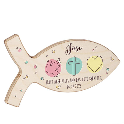 Liebe, Glaube, Hoffnung - Holzfisch mit Ihrem Wunschaufdruck