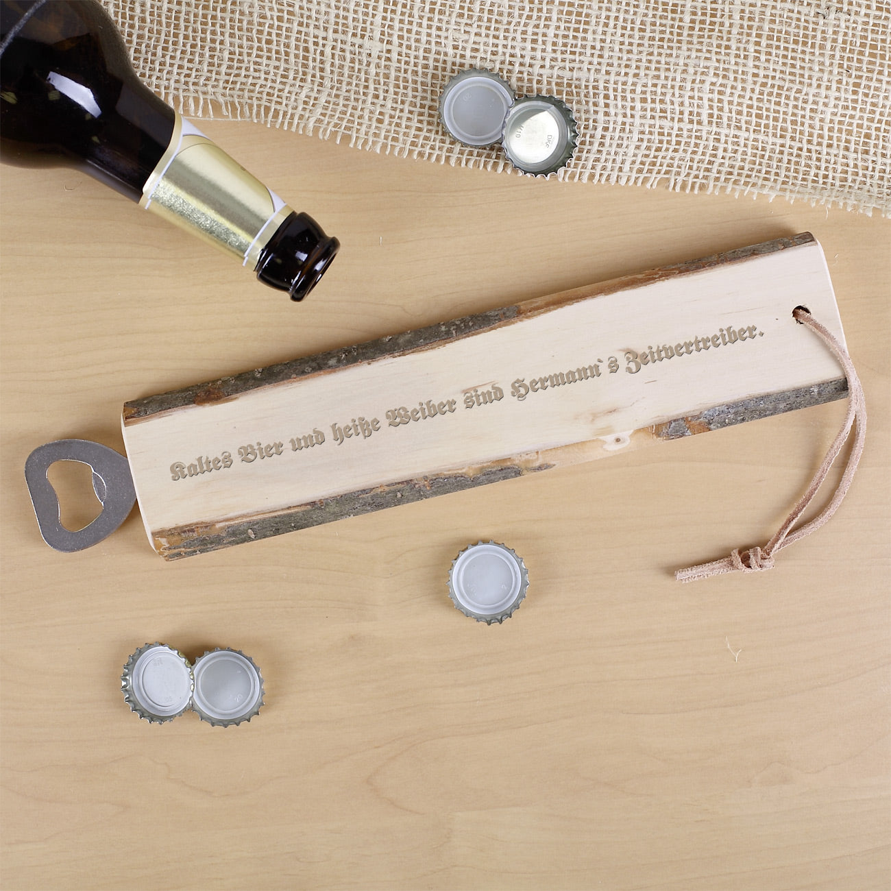 Rustikaler Holzflaschenöffner  mit Wunschname