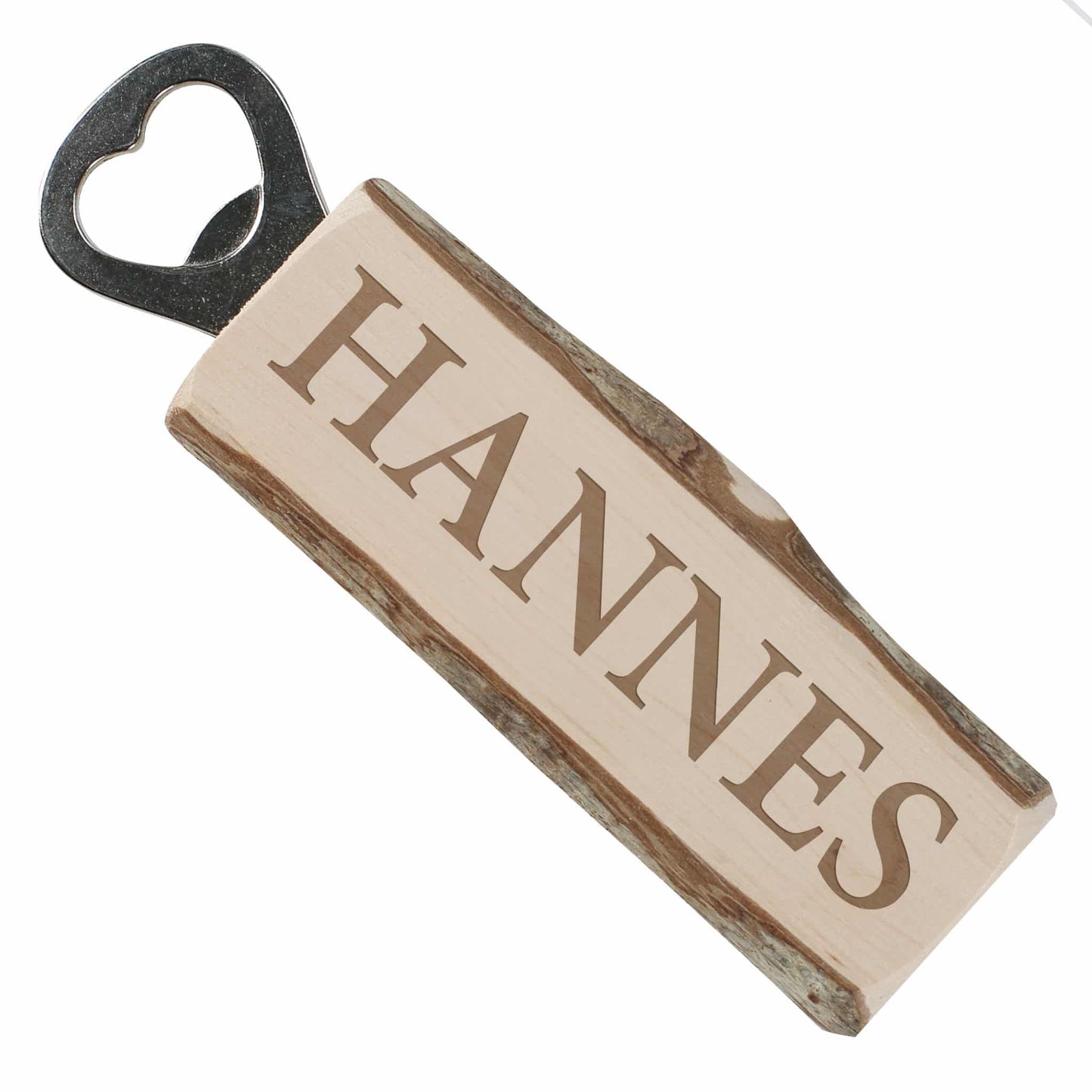 Flaschenöffner mit Rinde mit Ihrem Wunschnamen