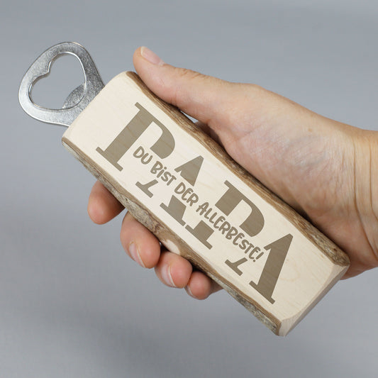 Personalisierter Holz Flaschenöffner Papa Geschenk mit Wunschtext