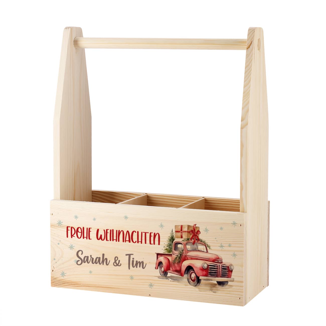 Persönlicher Flaschenträger aus Holz zu Weihnachten