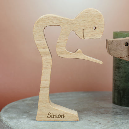 Holzskulptur Herrchen mit Hund – personalisiert mit zwei Namen | Geschenk für Hundebesitzer