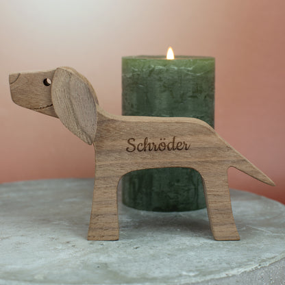 Holzskulptur Herrchen mit Hund – personalisiert mit zwei Namen | Geschenk für Hundebesitzer