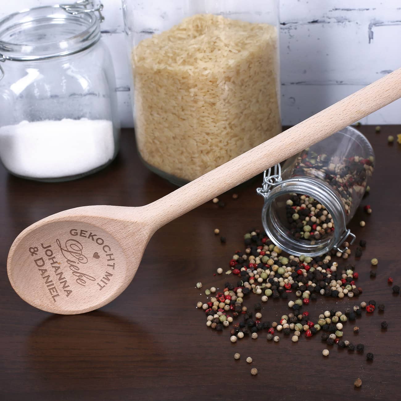 XL Kochlöffel mit Wunschtext - gekocht mit Liebe