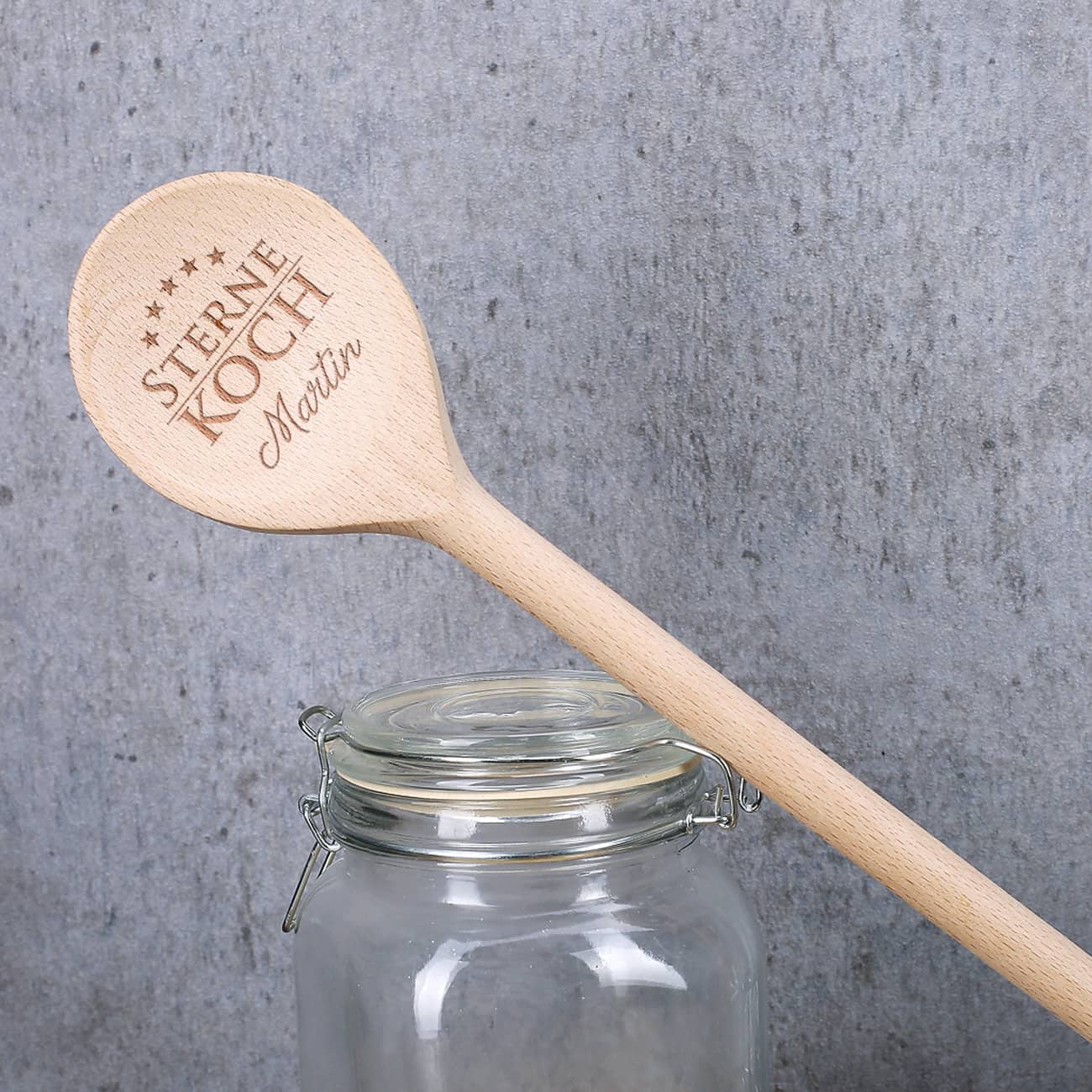 Sternekoch - großer Kochlöffel aus Holz mit Wunschname