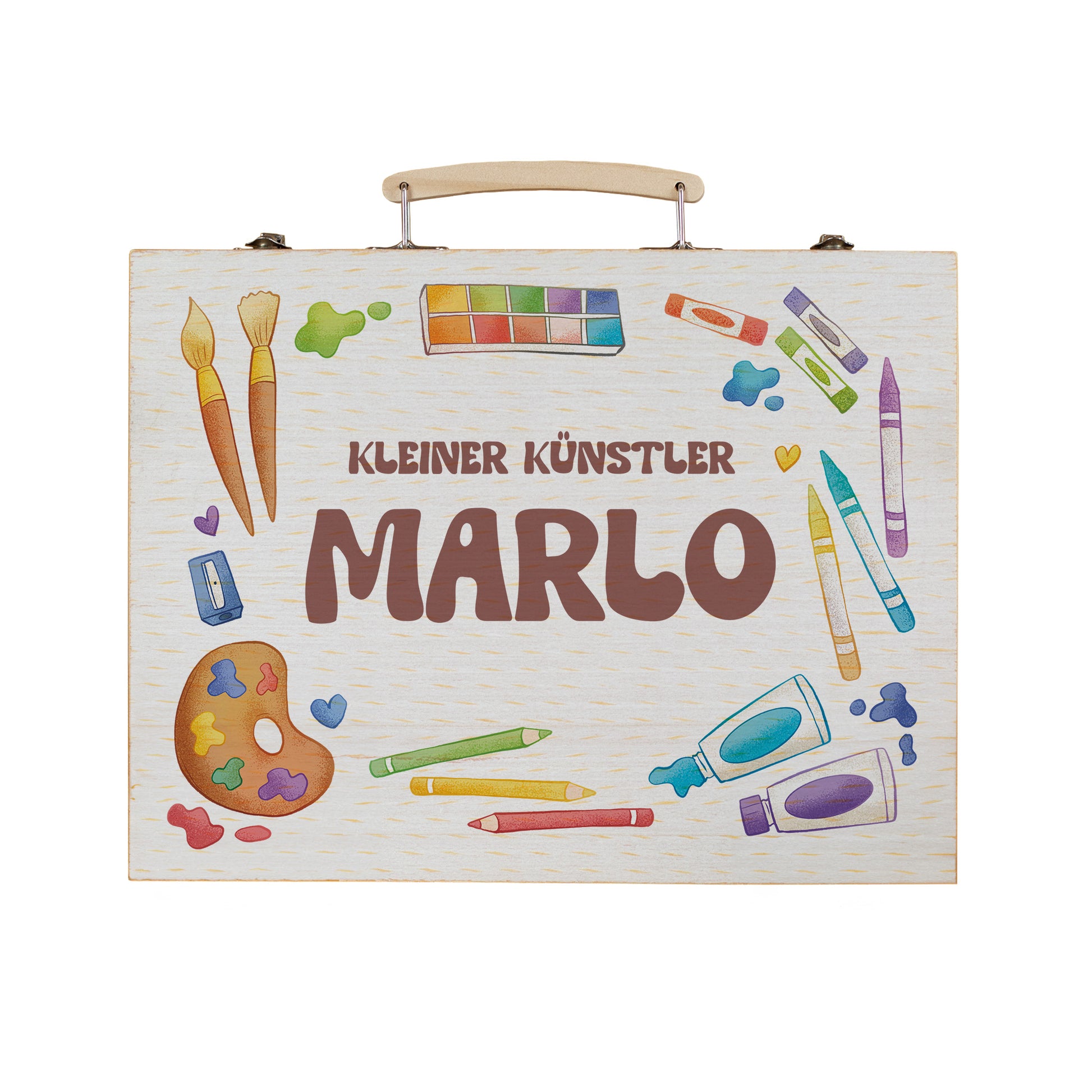 Freisteller des Malkoffers mit Aufdruck „Kleiner Künstler Marlo“