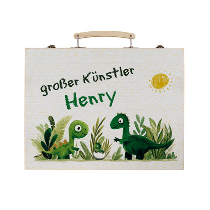 Kinder Malkoffer personalisiert mit Dinosaurier-Motiv und Name Henry