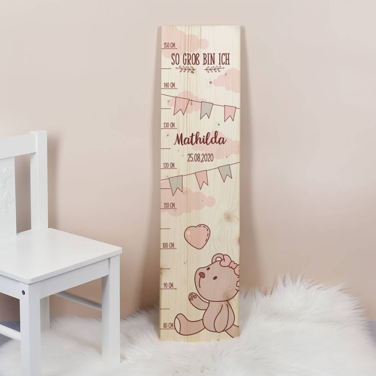 Messlatte für Mädchen mit rosa Bärchen Motiv
