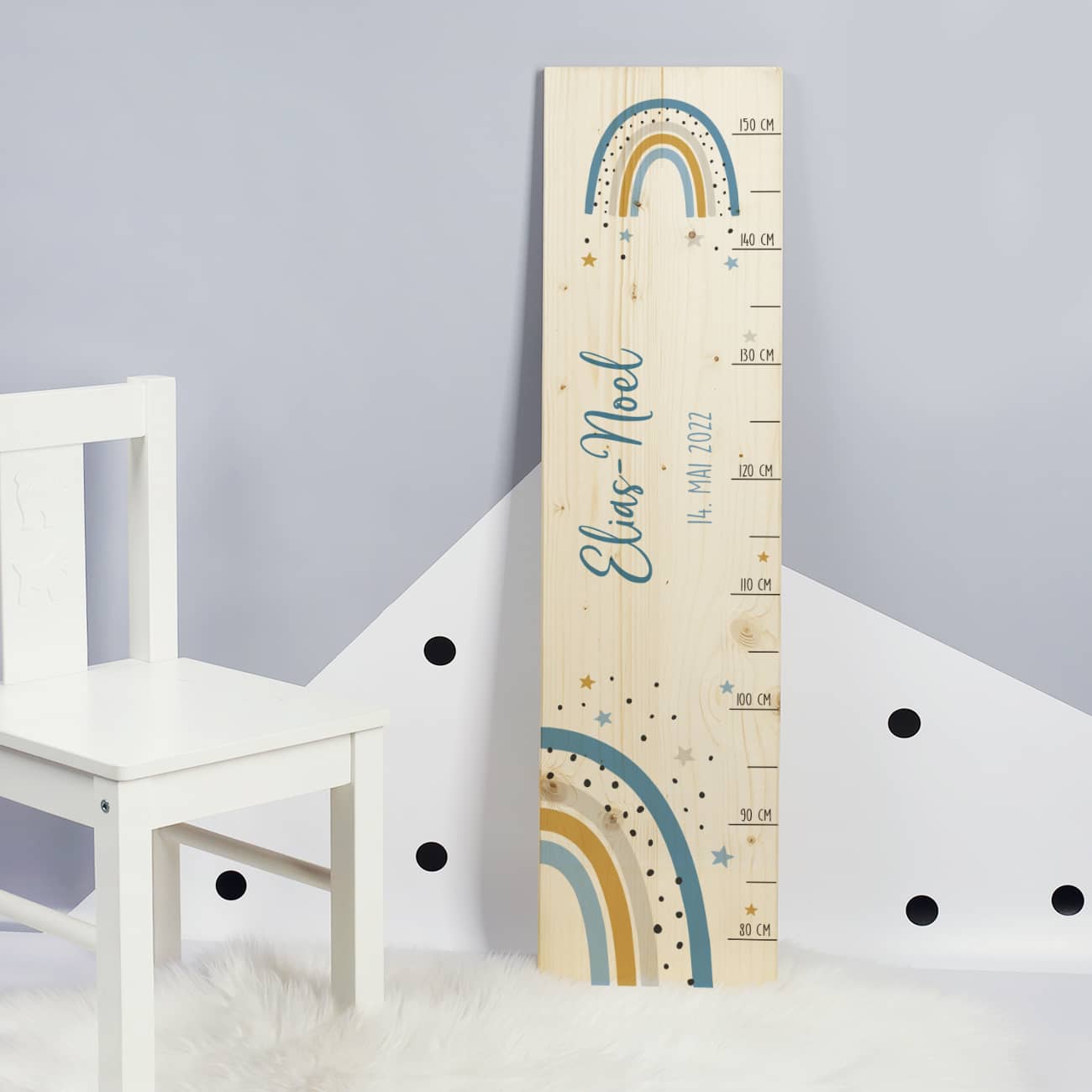 Messlatte bedruckt mit Name und Datum aus Holz