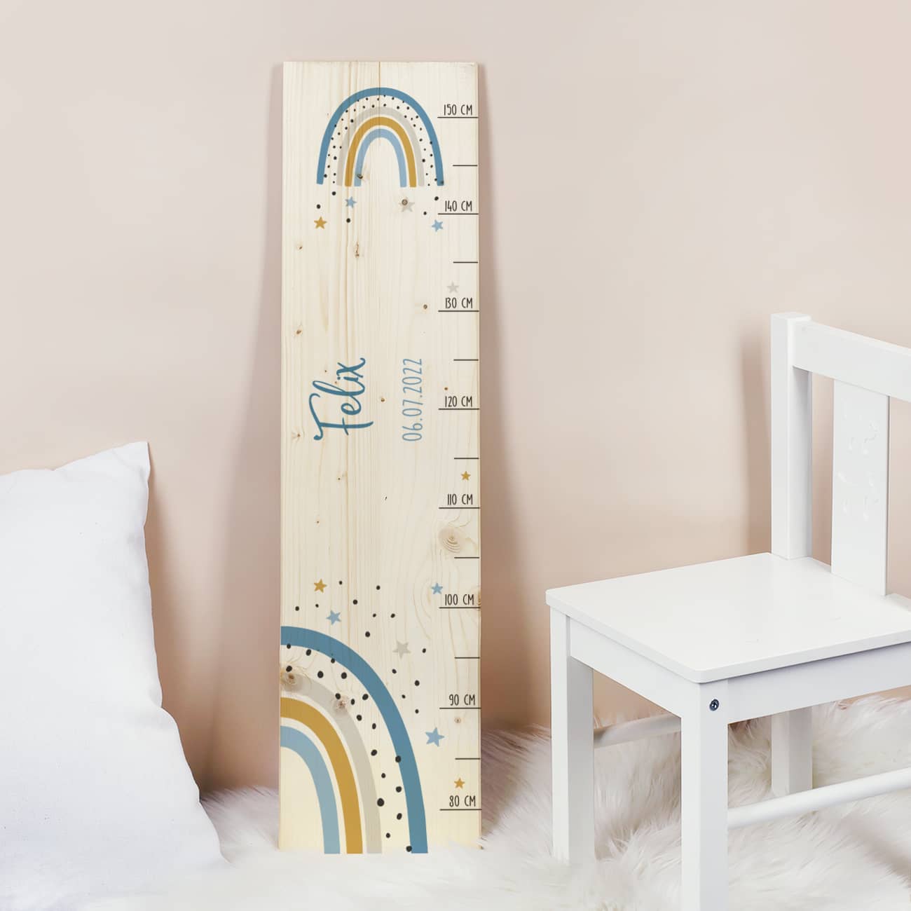 Messlatte bedruckt mit Name und Datum aus Holz