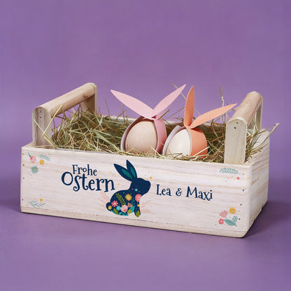 Holzkorb mit Ostermotiv und Name bedruckt