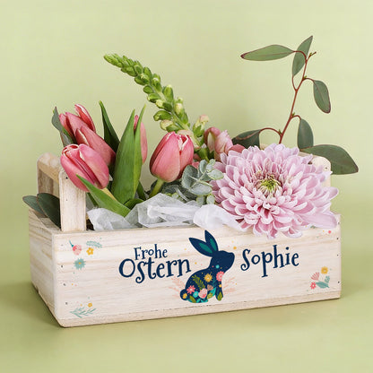 Holzkörbchen mit Osterhasen und Name bedruckt