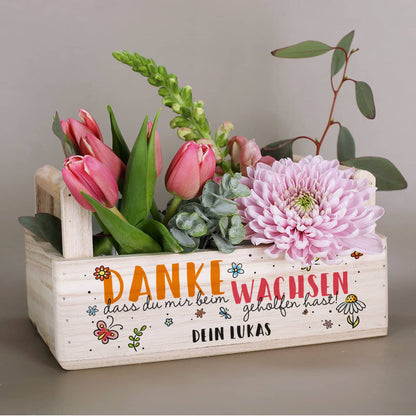 Pflanzkiste "Danke, dass du uns beim Wachsen geholfen hast!" mit persönlichem Wunschtext