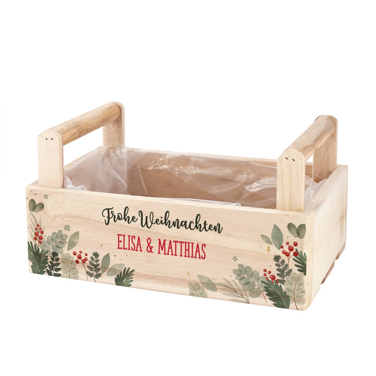 Holzkiste als Geschenkverpackung zu Weihnachten