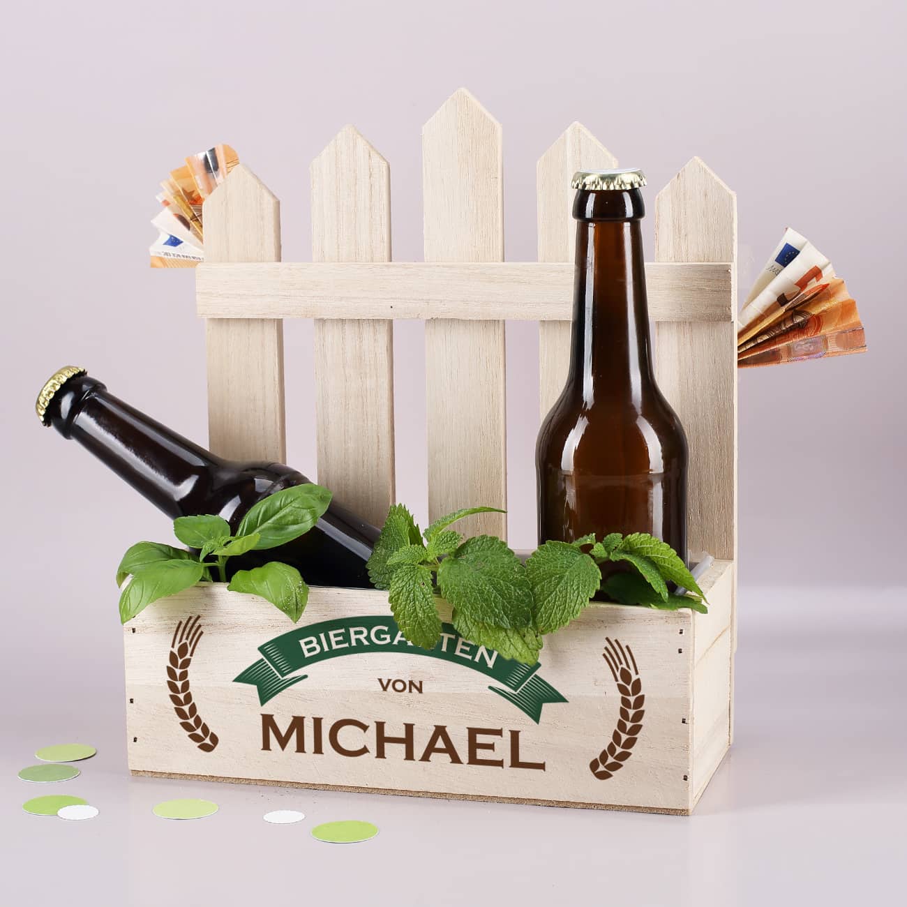 Pflanzkorb als DIY Biergarten