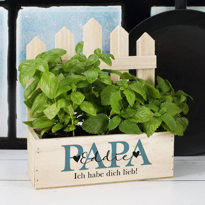 Pflanzkorb auf Holz mit Zaun für Papa zum Vatertag
