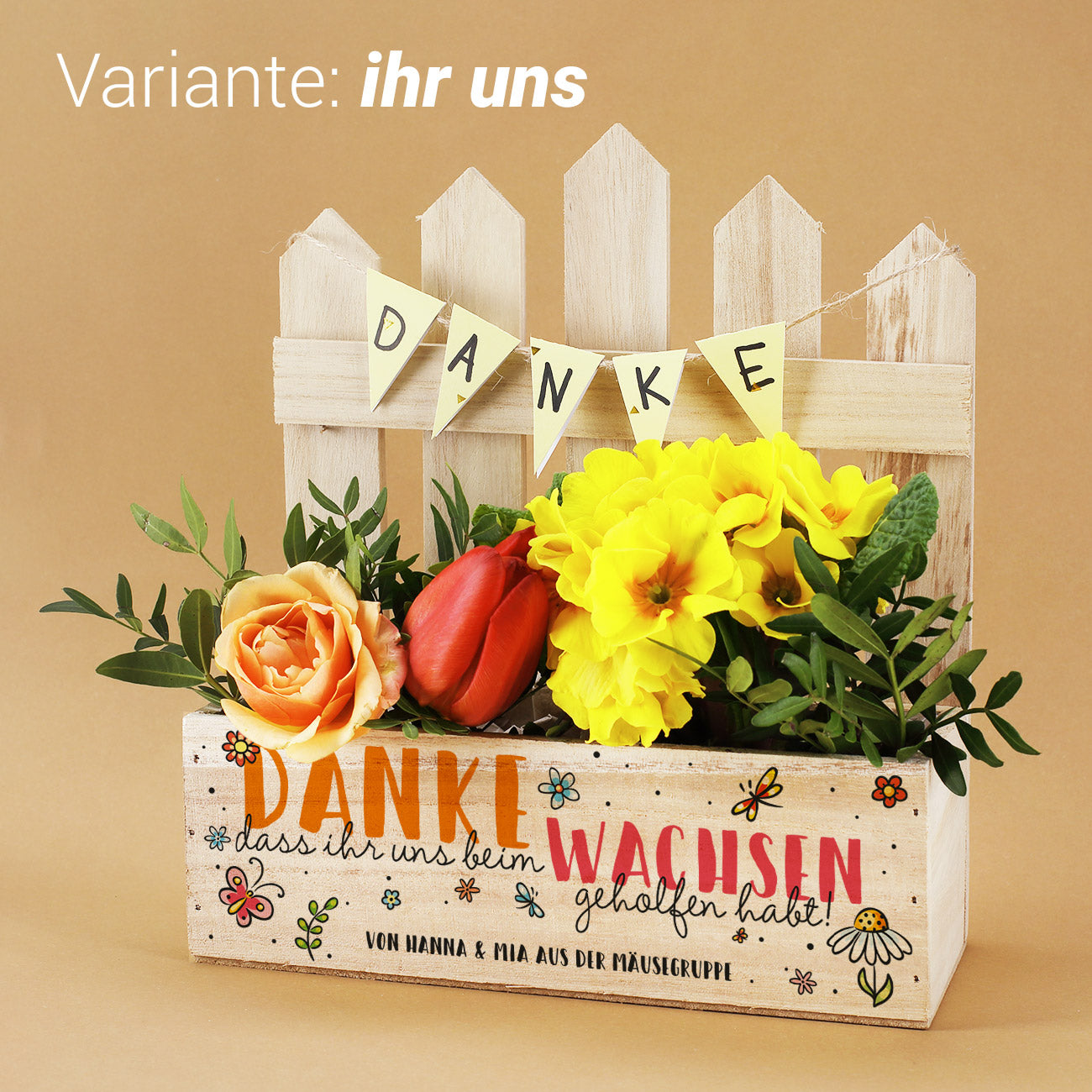 Pflanzkiste mit Zaun als Dankeschön für Erzieherinnen & Lehrer | Geschenkekorb