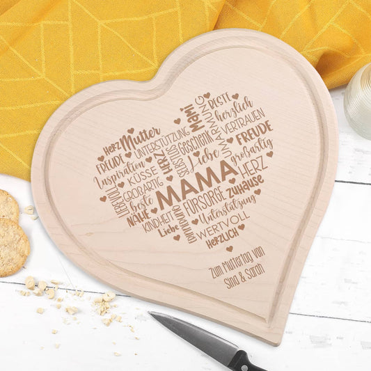 Muttertagsgeschenk - Herzbrettchen aus Holz mit graviertem Herz & Wunschtext