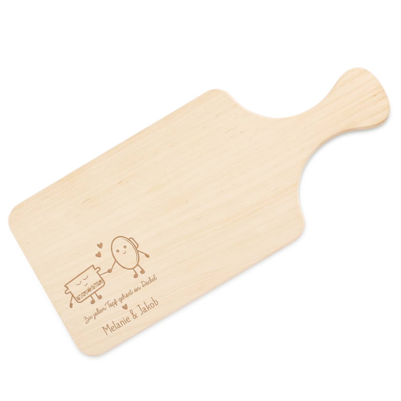 Graviertes Schneidebrett mit Topf und Deckel Motiv und Namen