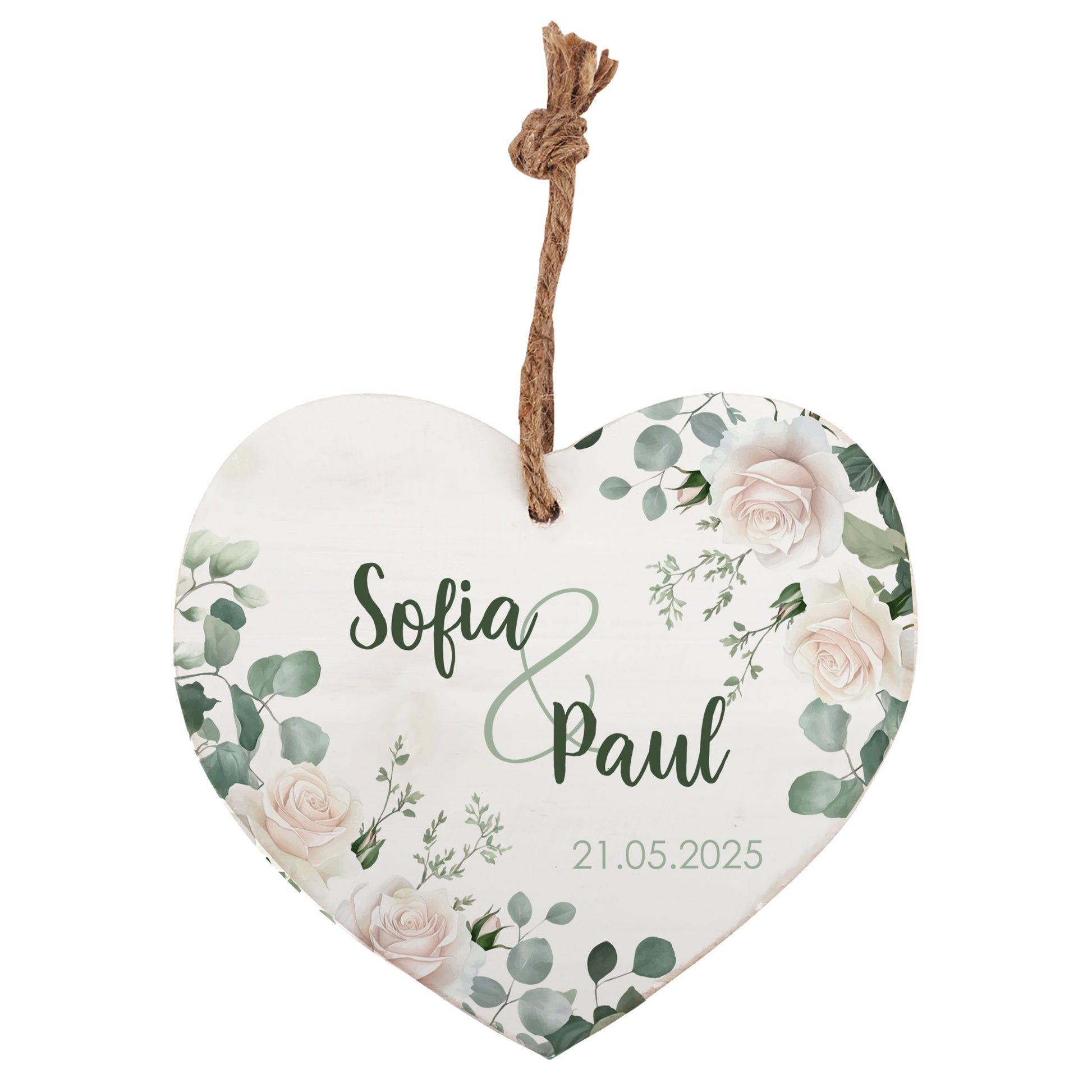 Holzherz zum Hinhängen mit Rosen-Motiv