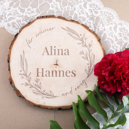Für immer & ewig - Baumscheibe mit Namen des Brautpaares