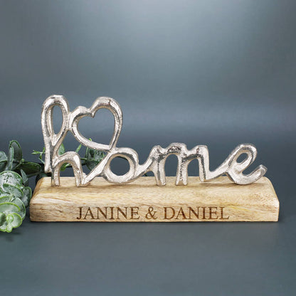 Metallschriftzug - Home - mit Holzsockel