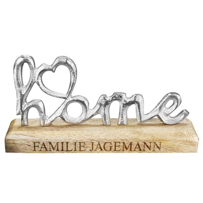 Home Schriftzug mit graviertem Holzsockel