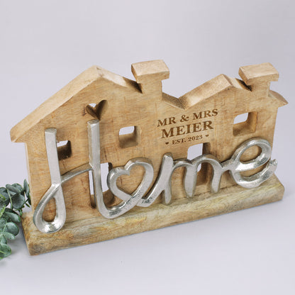 Große Holzskulptur - Home - als Hochzeitsgeschenk mit Gravur
